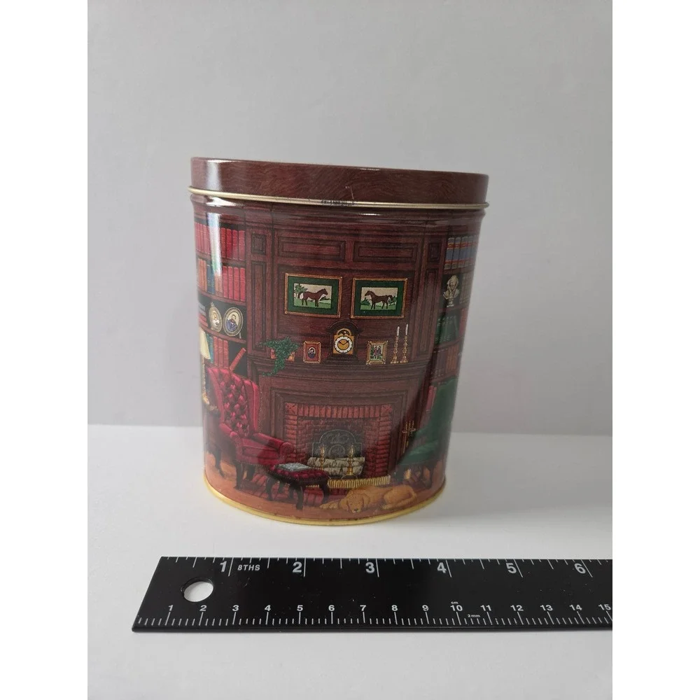 Vintage Keller Charles Philadelphia Library Study Scene Oval Metal Tin Storage